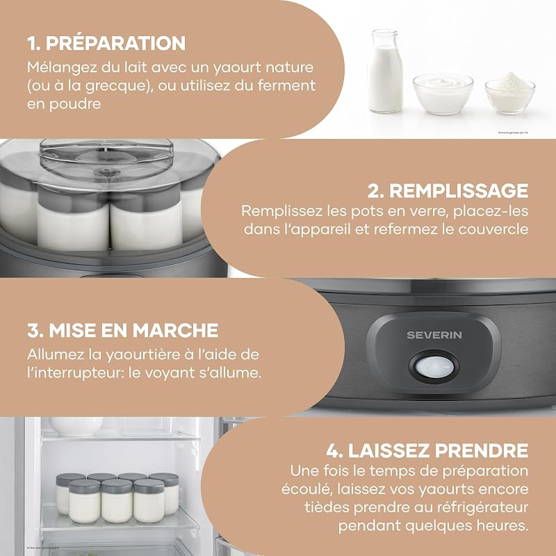 Yaourtière pratique et compacte, Machine à yaourt maison 13 W, Yaourtière électrique et 7 pots de yaourt en verre de 150 ml avec couvercle, garanti sans BPA, anthracite, JG 3510