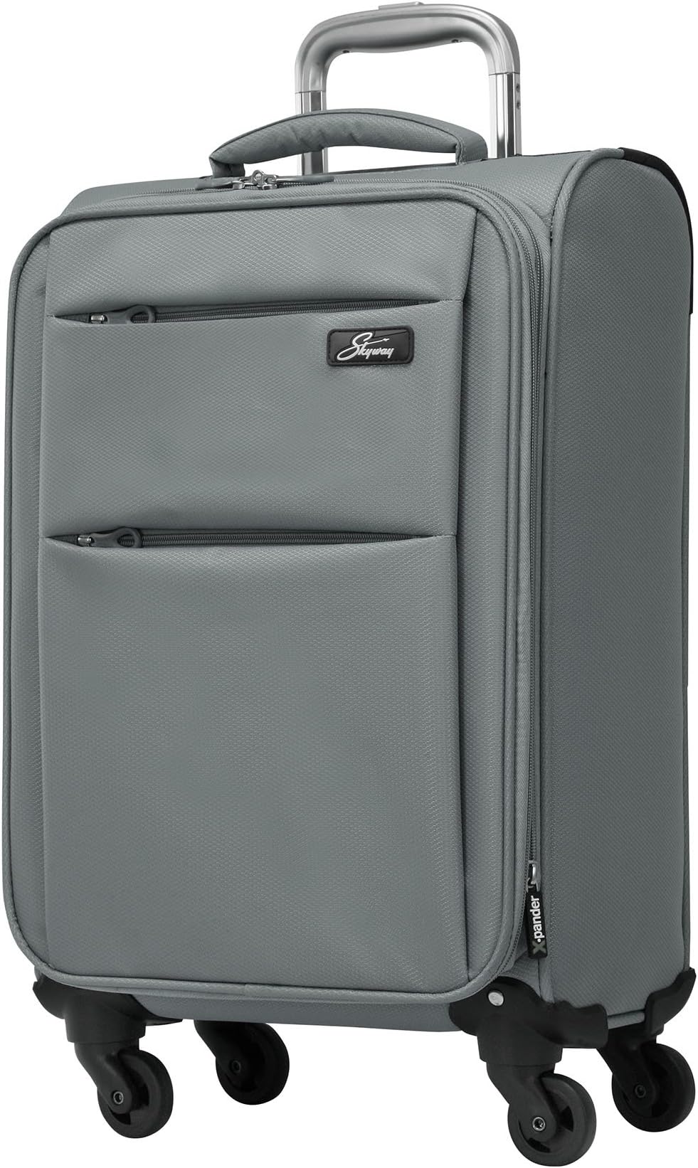 SKYWAY USA - Flair - Ultra Lightweight | Ergonomic Polyester | Spinner 4 Wheels | Expandable Upright Bag (Soft Sided Suitcase with TSA Lock) (Grey, 20 Inch or 51 cm)