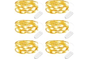 Minetom 6 Pack Fairy Lights Battery Operated String Lights - 7ft 20 LED Waterproof Silver Wire Firefly Lights Waterproof for DIY Crafts Wedding Décor Table Centerpieces Mason Jars Party