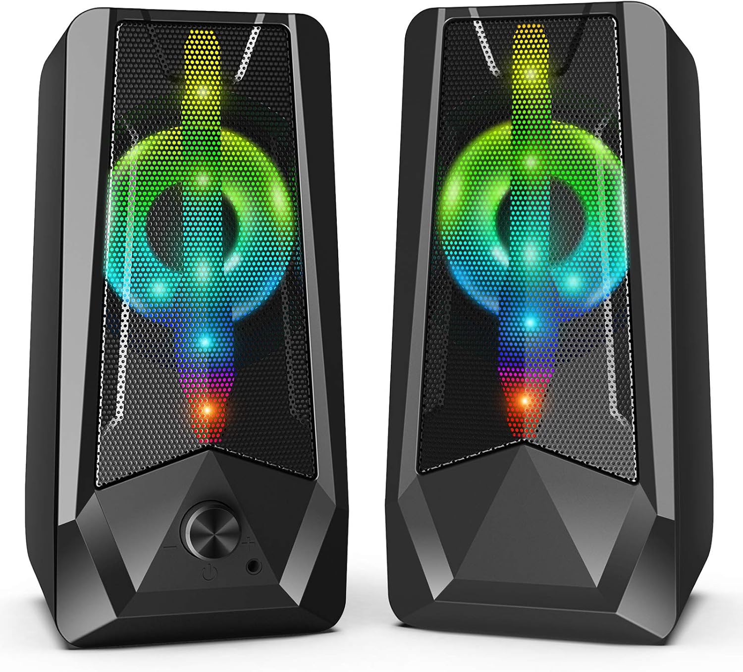 16W PC Gaming Speakers Imdwimd USB Wired Computer Speakers with Enhanced Stereo Colorful 6-Modes RGB Light, Dual-Channel Gaming Speakers for Desktop Tablet Computer Laptop Small TV (8Wx2)