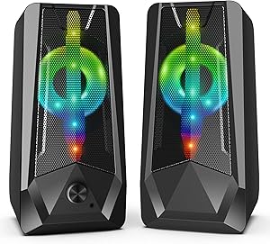 16W PC Gaming Speakers Imdwimd USB Wired Computer Speakers with Enhanced Stereo Colorful 6-Modes RGB Light, Dual-Channel Gaming Speakers for Desktop Tablet Computer Laptop Small TV (8Wx2)