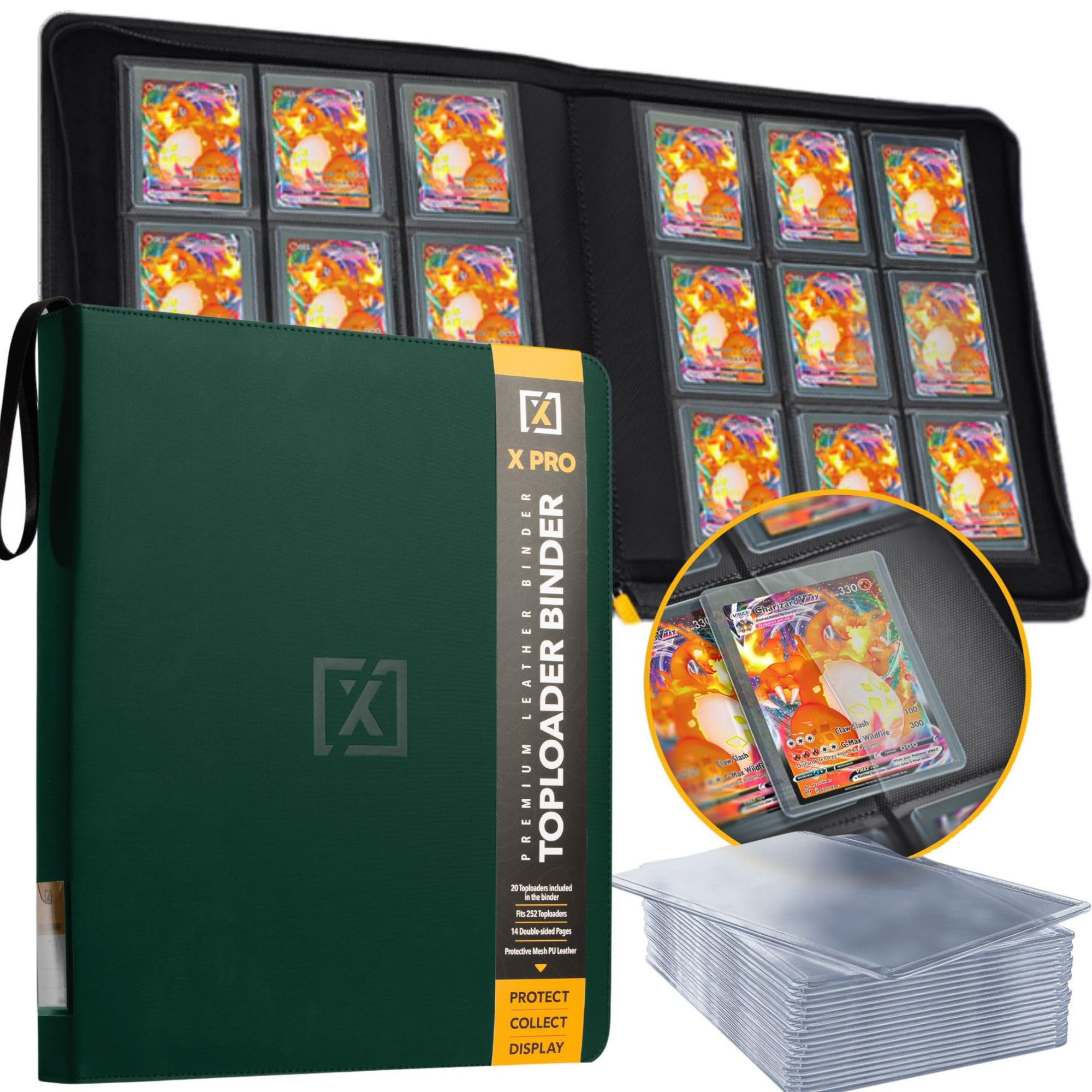Photo 1 of X PRO Toploader Binder | Holds 252 Toploaders | 20 Toploaders INCLUDED | 9-Pocket | Ringless Double-Sided Pockets for TCG, Sports | Premium Top Loader Storage