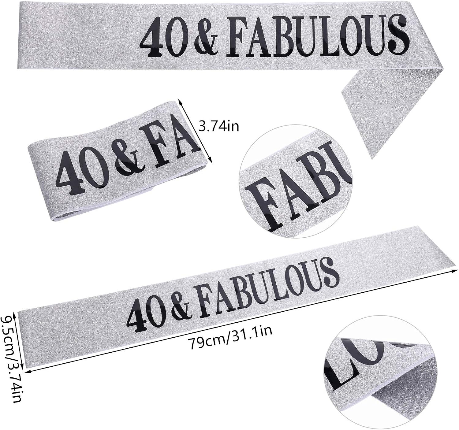 SUSSURRO "40 and Fabulous Sash and Rhinestone Tiara Set,40th Birthday Gifts Birthday Sash for Women Birthday Party Supplies( Silver) - Image 3