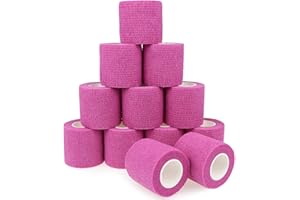 KEQCQE Self Adhesive Bandage Wrap Animal Cohesive Bandage Self Adherent Wrap First Aid Tape for Dogs Cats Horses Birds & Wrist Healing Ankle Sprain (2 Inch Pink 12 Rolls)