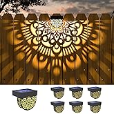 EKQ 6 Pack Solar Fence Lights Outdoor Wall Lights Plastic Solar Powered Deck Step Stair Lights Moon Theme Waterproof Fence Solar Light for Garden Post Patio Backyard Yard Decor (Black, 6 Pack)