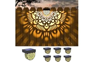 EKQ 6 Pack Solar Fence Lights Outdoor Wall Lights Plastic Solar Powered Deck Step Stair Lights Moon Theme Waterproof Fence Solar Light for Garden Post Patio Backyard Yard Decor (Black, 6 Pack)