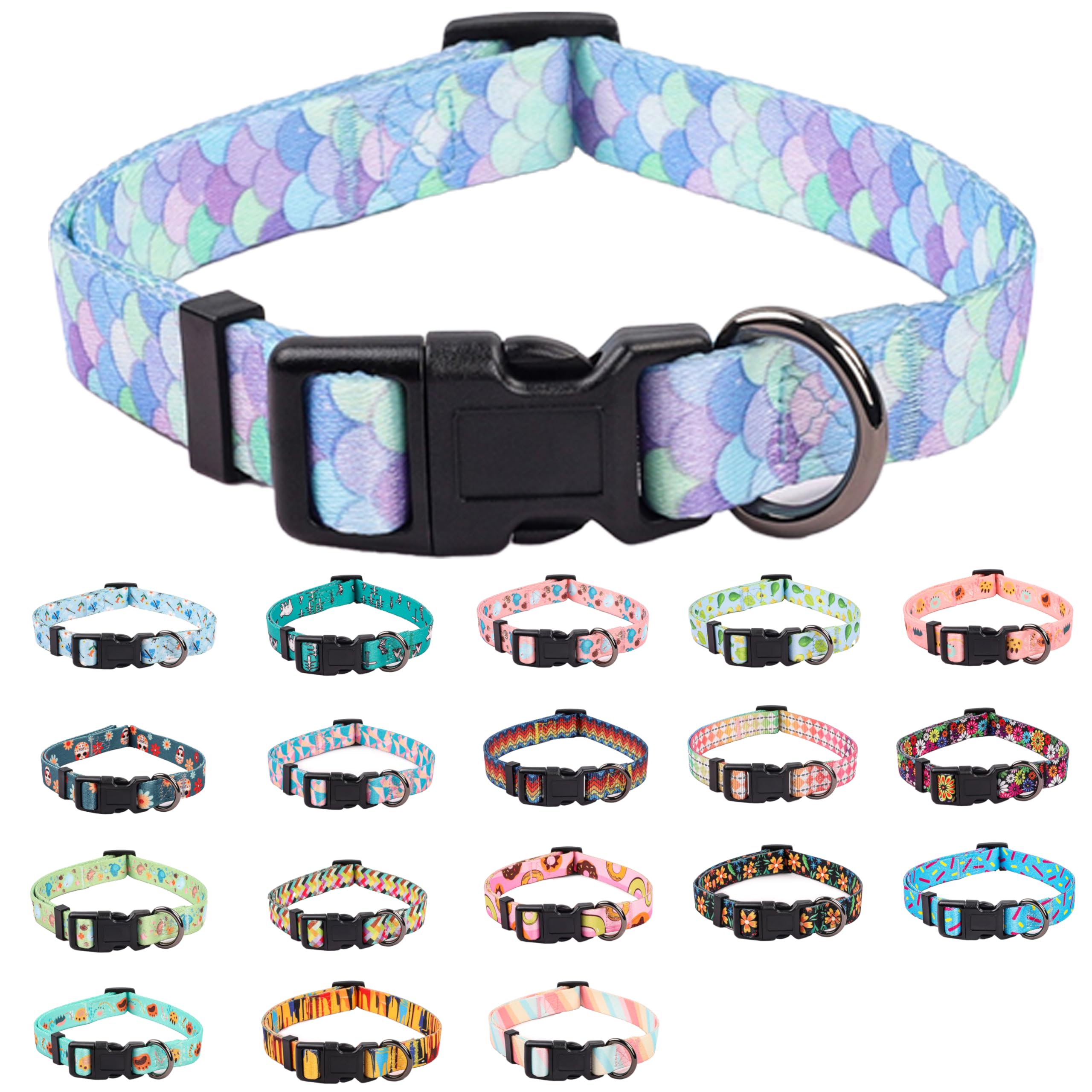 COSYHOMELONDON Dog Collar for Small Dogs, Cute Small Medium Large Dog Pet Collar, with Floral Patterns, Soft Adjustable for Boy Girl Female Male Puppy Dog Collar (Geometric B, s)