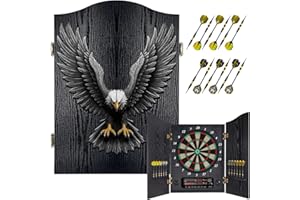 Yirinatek Electronic Dart Board, Decorative Dart Board Cabinet Set for Adults [12*Bronze Soft Tip Darts] [Cricket Game Mode]- Wooden Electric Dartboard Cabinet for Family Game Room
