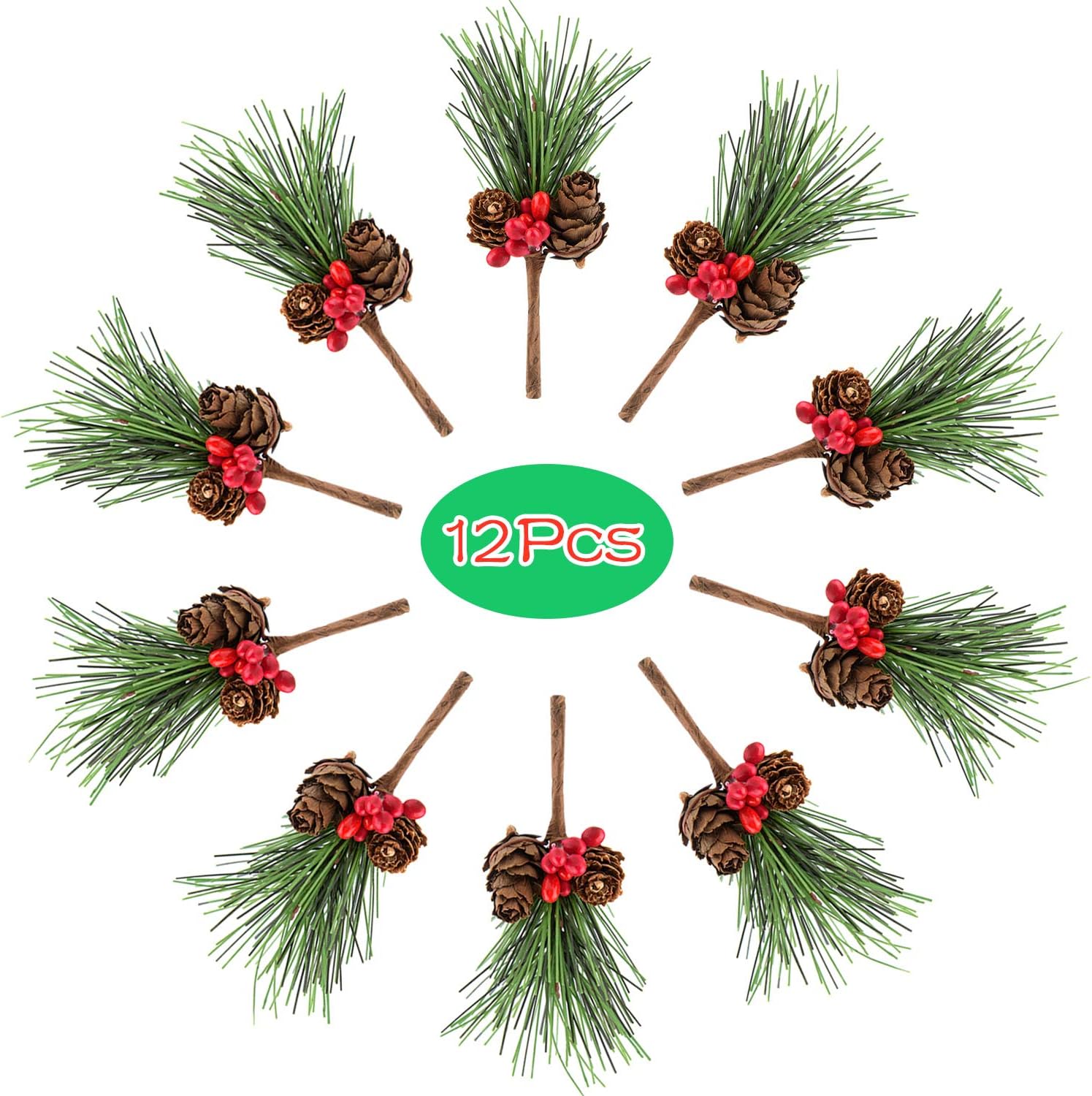 TUPARKA 12 PCS Artificial Pine Cone Picks Decor Holly Berry Stems Picks for Christmas Flower Arrangements Wreaths Decorations and Holiday Crafts and Floral Projects Decorations - Image 4