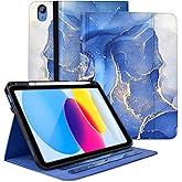 Zonefoker Case for iPad 11th Generation (A16) 11-inch 2025, for 10th Generation 10.9'' 2022, PU Leather iPad 11/10 th Gen Cover with Multi-Angle Viewing, Pencil Holder, Pocket Design, Marble Gray Blue