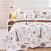 Yibeizi Kids Woodland Comforter Set for Boys Girls Twin Size, Cute Quilted Forest Animal Print Fall Bedding with Pillow Sham, Lightweight Soft Breathable Machine Camping Themed Bed Set 2 Piece