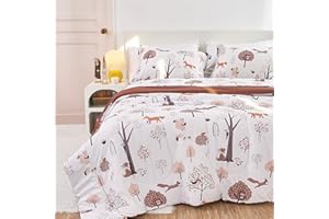 YIBEIZI Kids Woodland Comforter Set for Boys Girls Twin Size, Cute Reversible Quilted Forest Animal Print Fall Bedding with Pillow Sham, Lightweight Soft Breathable Machine Camping Themed Bed Set 2 Piece
