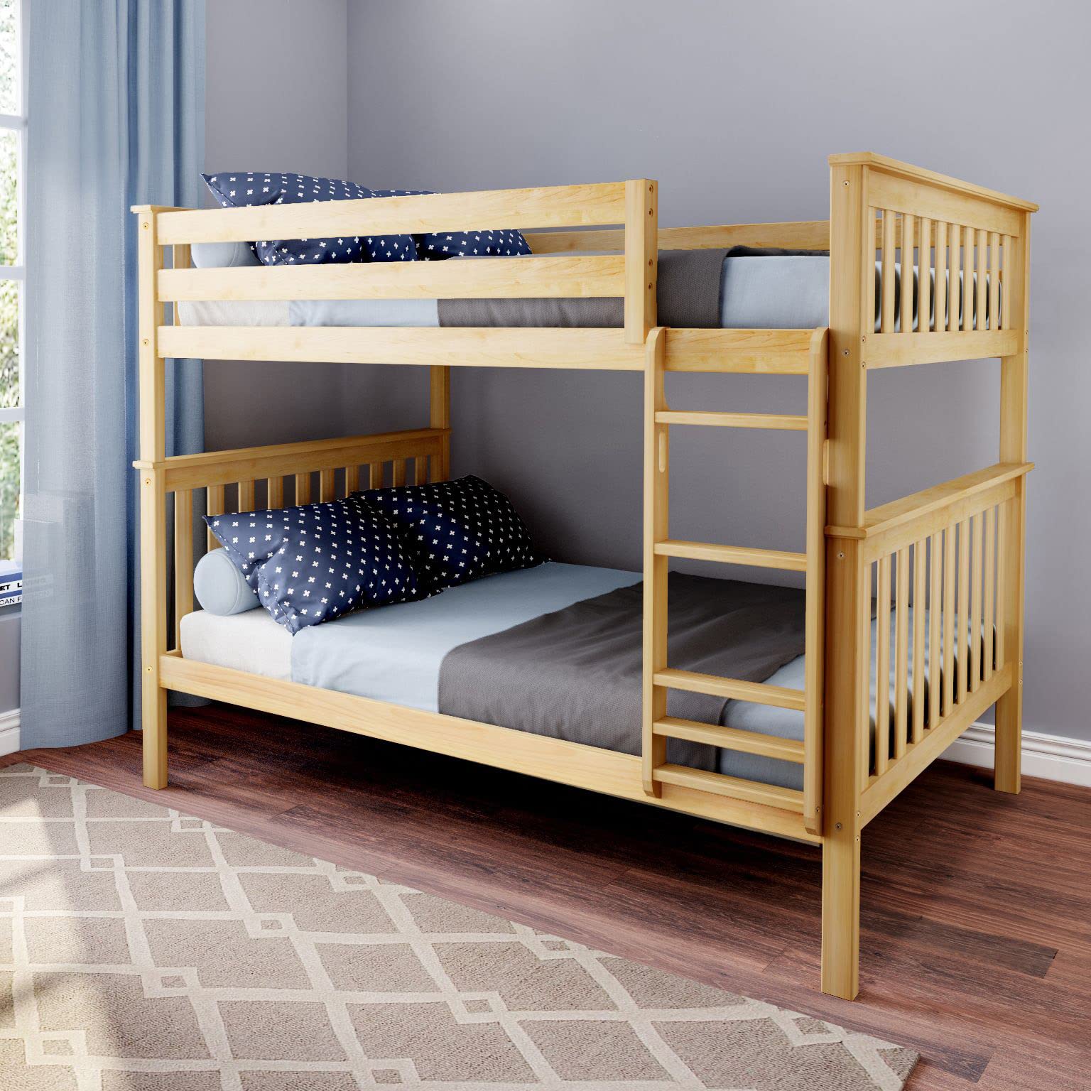 Photo 1 of ***(MISSING PARTS - INCOMPLETE -SELLING AS IS )*** 
Max & Lily Full Over Full Bunk Bed with Ladder, Solid Wood Platform Bed Frame for Kids, 14" Safety Guardrails, Easy Assembly, No Box Spring Needed, Natural 
 ***(BOX RIPPED/TORN)*** 