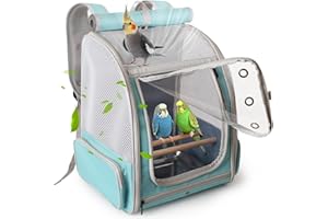 halinfer Bird Backpack Carrier Cage, Front Zipper Opening Portable Bird Travel Bag with Standing Perches and Metal Tray, Vented Carry Transport Carrier for Parakeet, Budgie, Conure, Cockatiel, Parrot