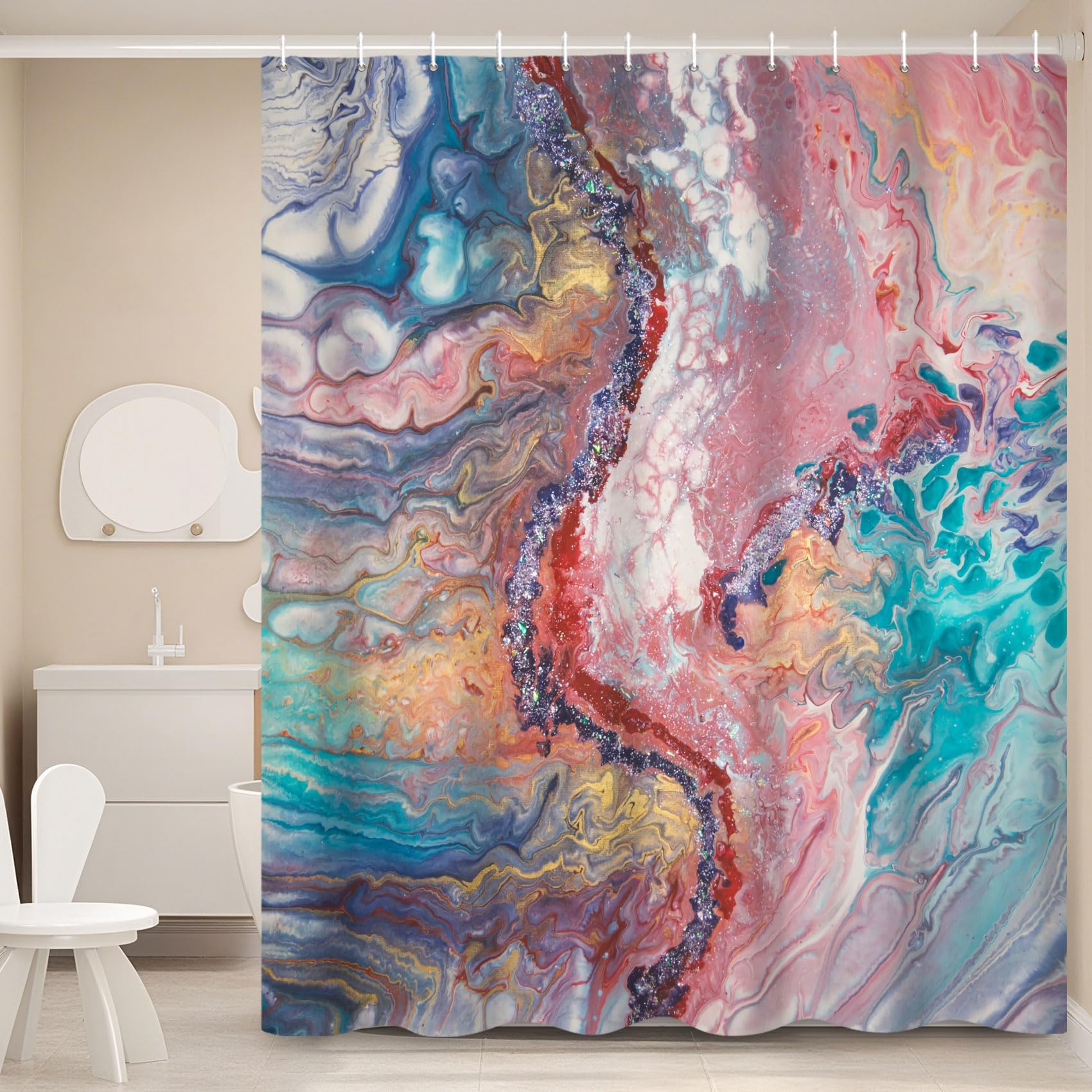 Ttincceer 71x79inch Marble Shower Curtain Set Pink Blue Ombre Luxury Shower Curtains Abstract Modern Bathroom Art Curtain Waterproof Bathtub Curtain