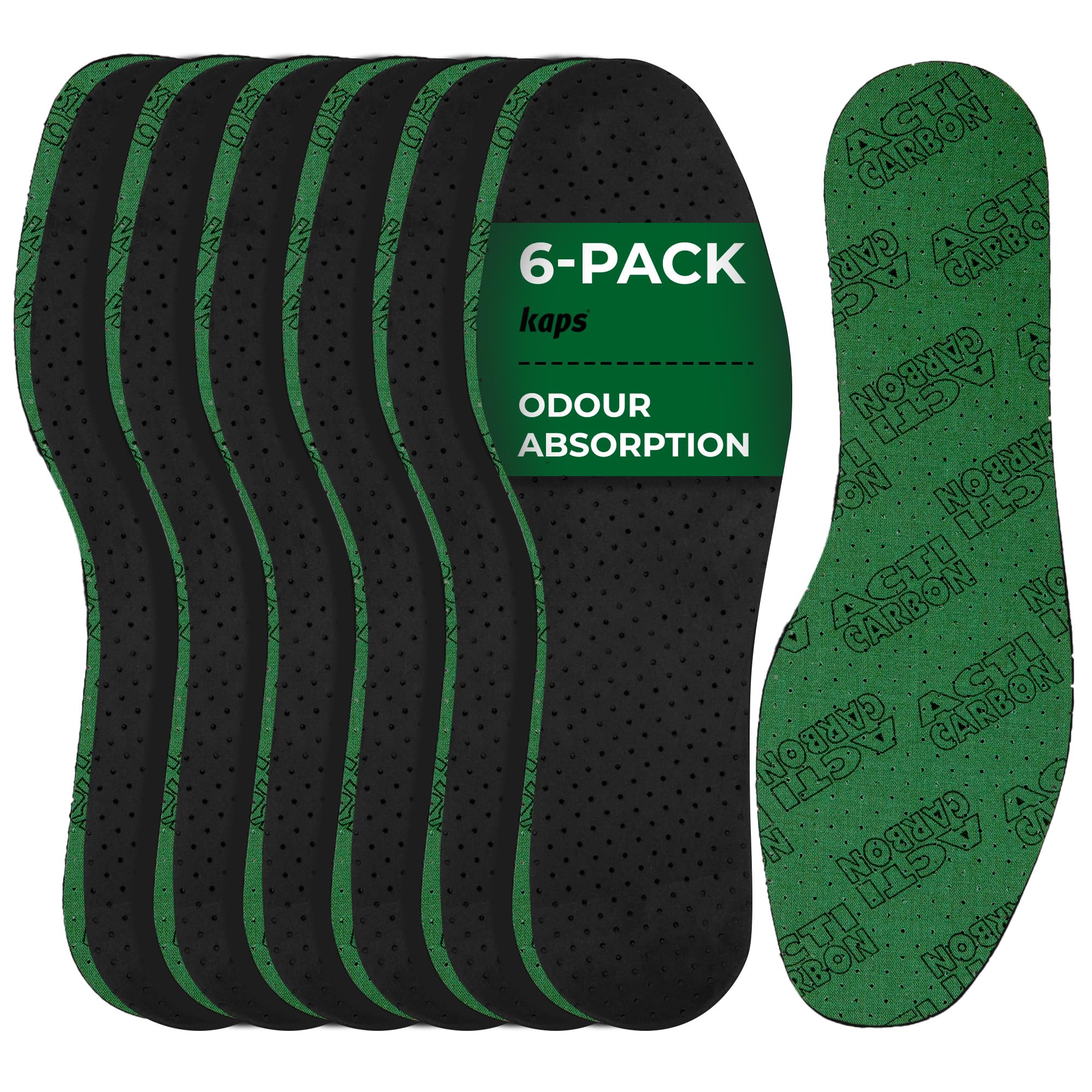 Active Carbon 6 Pair Pack Shoe Insoles Set for Men and Women | Comfortable Shoe Inserts for Everyday Use | Unisex Shoe Insoles with Odour Absorbing Technology | Kaps (38 EUR / 5 UK Women)