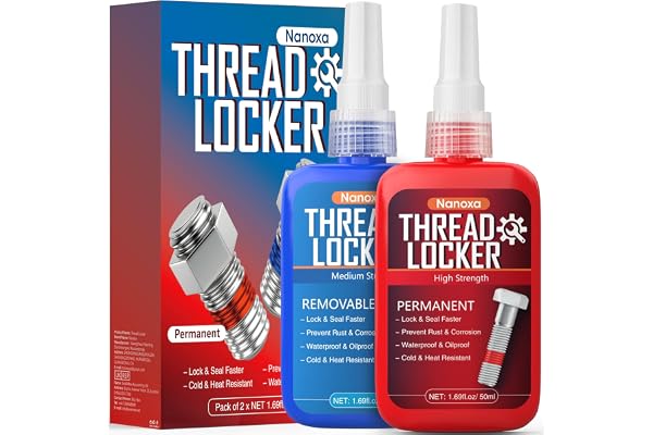 Nanoxa Thread Lock Blue and Red, 50mlx2 Thread Locker Medium and High Strength, Threadlocker Removable & Permanent for Nuts,