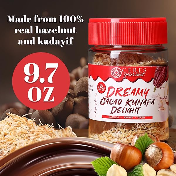 CERES GOURMET DUBAI CHOCOLATE CRUNCHY SPREAD, 9.7 OZ, PREMIUM SPREADABLE DUBAI CHOCOLATE WITH HAZELNUT AND CRISPY KATAIFI, RICH NUTTY GOURMET BREAKFAST SNACK FOR ICE CREAM, DESSERTS AND PANCAKES