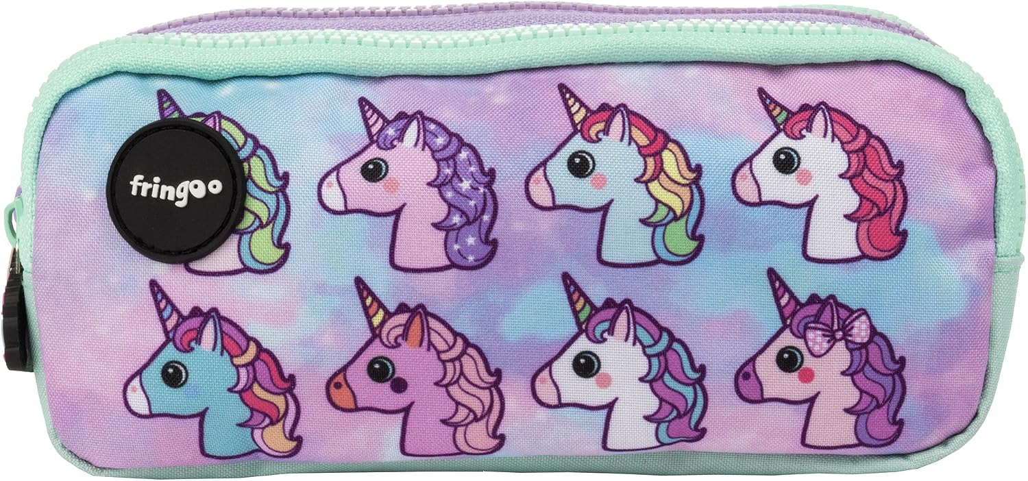 Fringoo® 3 Compartment Pencil Case for Kids School Stationery Holder Funny Cute (Pastel Unicorns - 3 Compartments) - Image 3