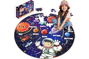 GEMOWN Floor Puzzles for Kids Ages 3-10 - Large 70 Piece Round Toddler Jigsaw Puzzles Toys - Preschool Learning Educational Gift (Solar System)