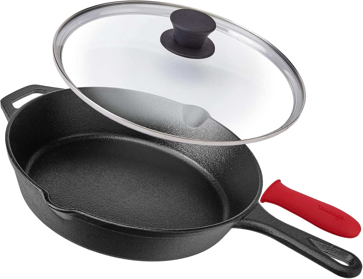 Pre-Seasoned Cast Iron Skillet (10-Inch) with Glass Lid and Handle Cover Oven Safe Cookware - Heat-Resistant Holder - Indoor and Outdoor Use - Grill, Stovetop, Induction Safe: Kitchen & Dining