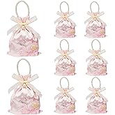 Biiange Floral Small Gift Bag, Florals Gift Bags with Handle, Candy Boxes Goodie Bags for Birthday Wedding Bridal Favors (8Pcs Pink)