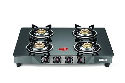 Pigeon Carbon Glass 4 Burner Gas Stove, Black