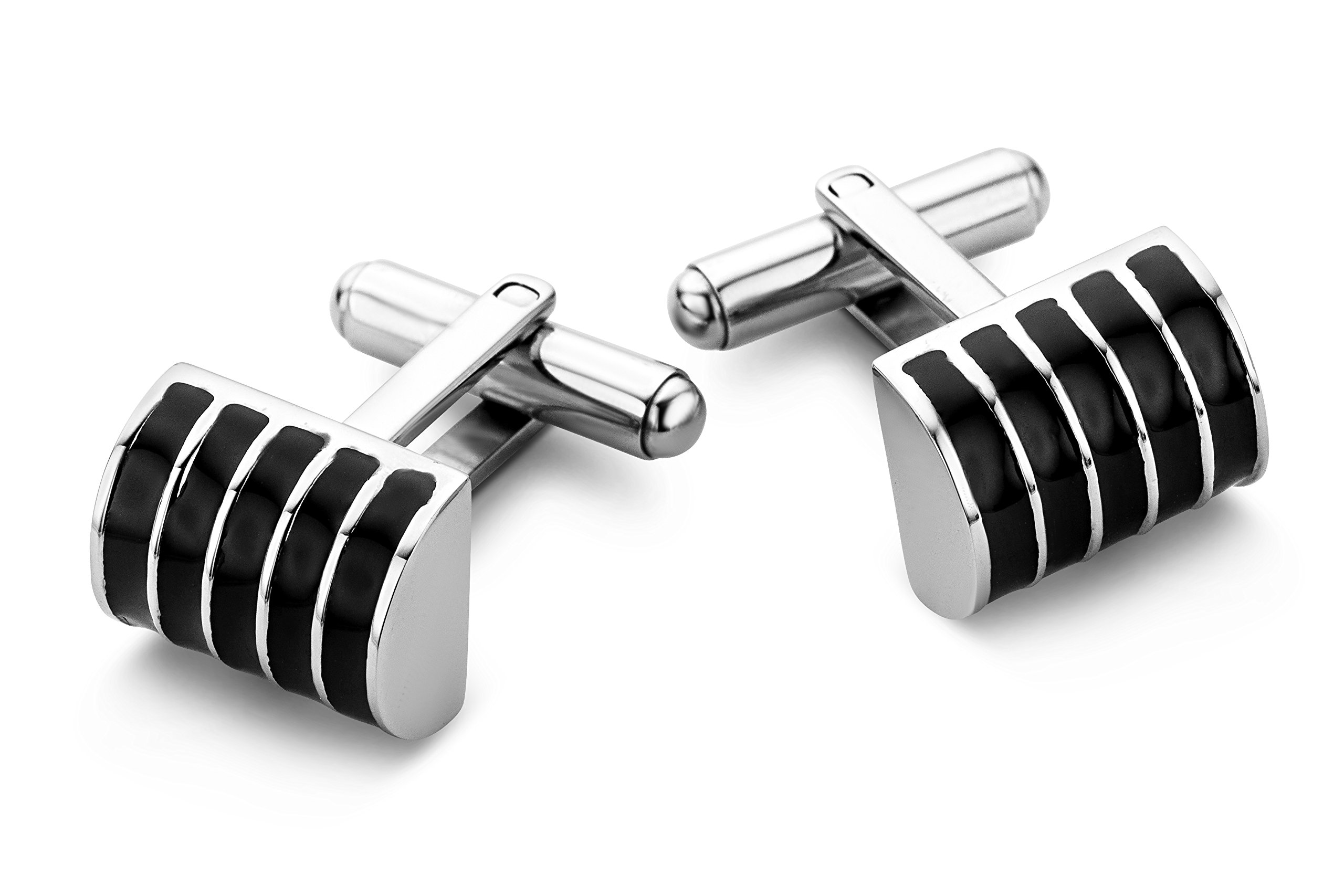 Miore Stainless Steel Cufflinks for Men with Enamel Gem, Solid Steel Cufflinks, Tuxedo Cufflinks - Delivered with Jewellery box