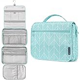 PAVILIA Hanging Toiletry Bag Women Men, Foldable Cosmetic Organizer Travel Bag, Water Resistant Makeup Bag Toiletries, Large Travel Essentials Kit (Teal Chevron)