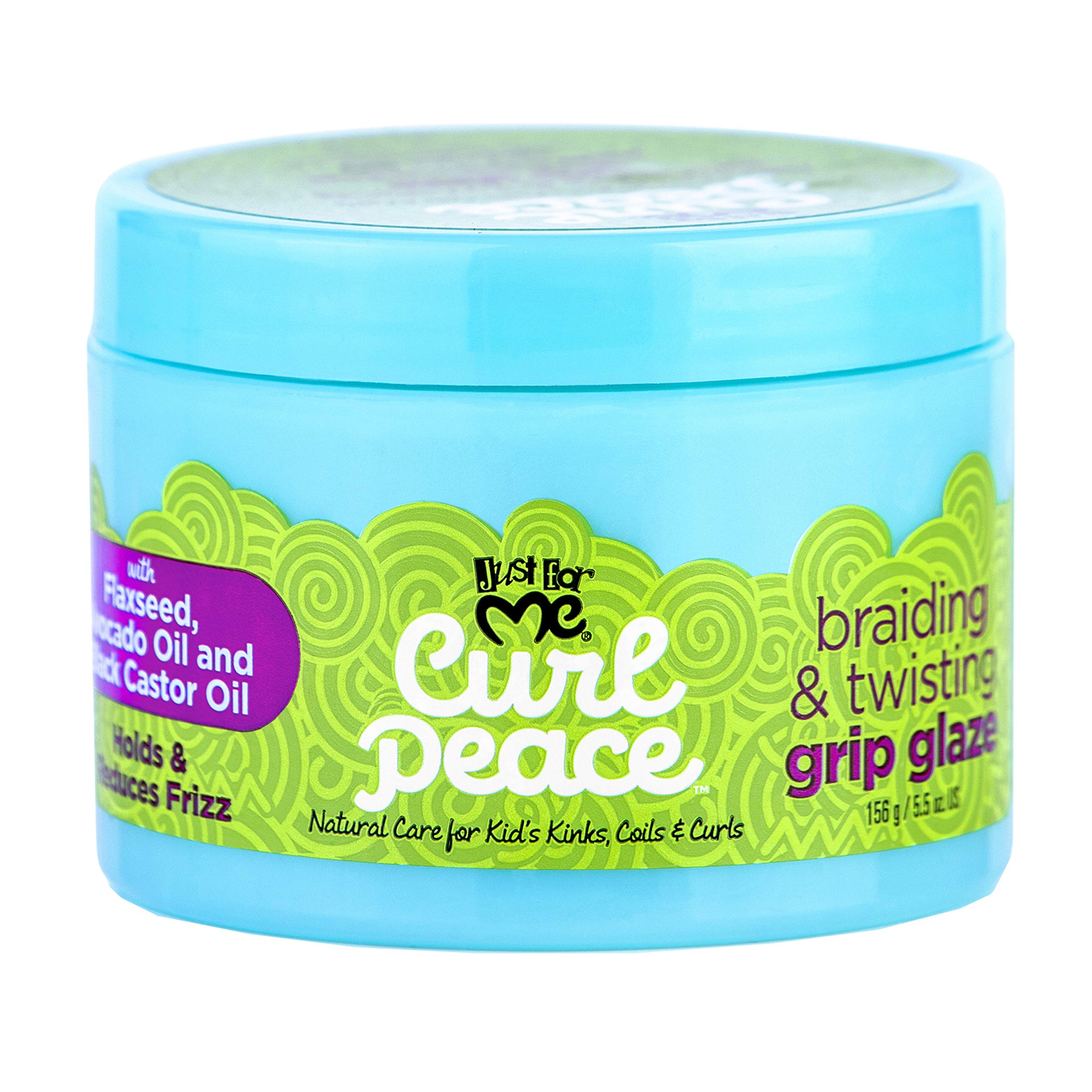 Just for Me Curl Peace Braiding & Twisting Grip Glaze - Holds & Reduces Frizz, Contains Flaxseed, Avocado Oil & Black Castor Oil, Nourishes & Strengthens Hair 5.5 oz