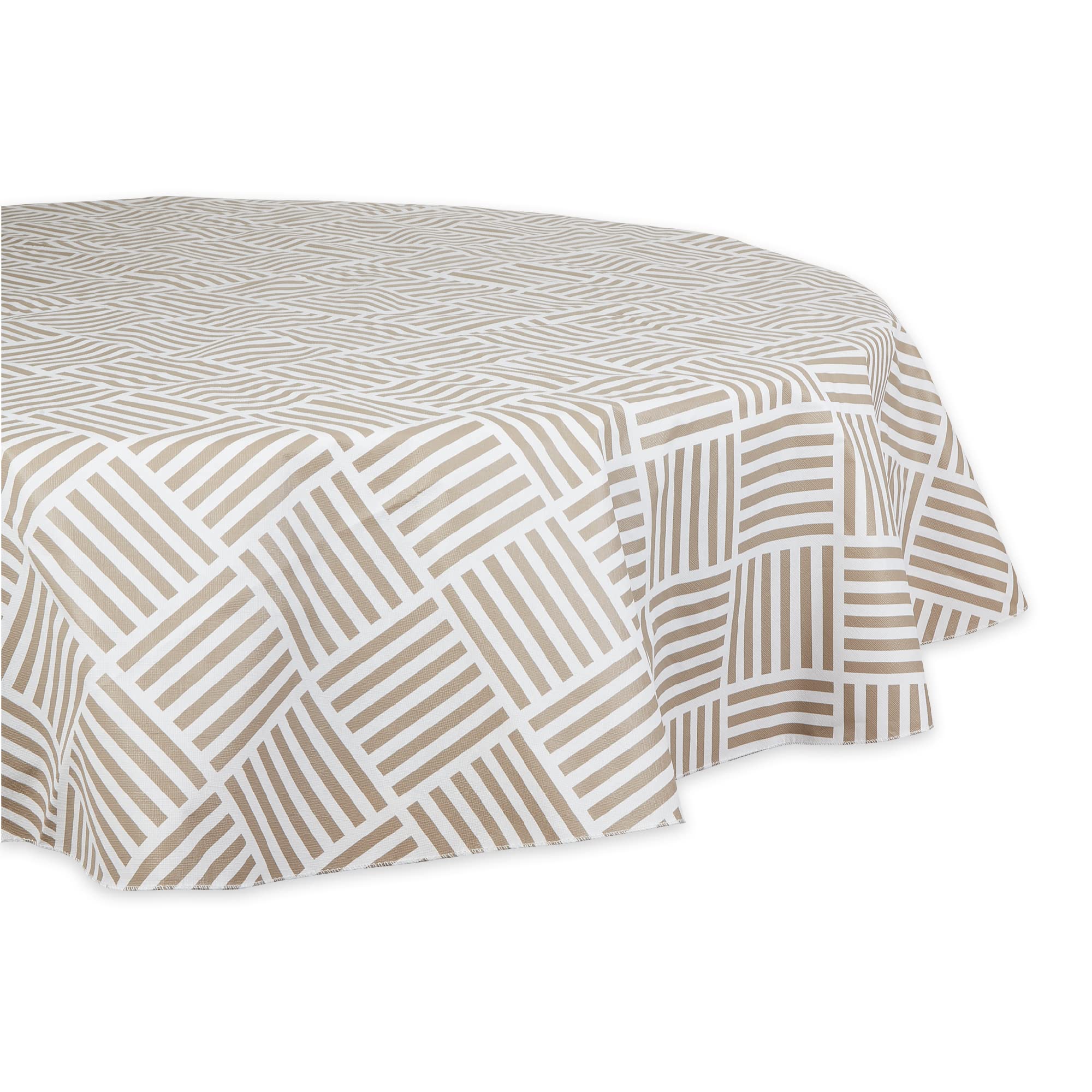 DII Indoor/Outdoor Vinyl Tabletop Collection Grid Pattern, Flannel Backed Tablecloth, 70" Round, Stone