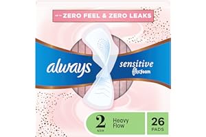 Always, Infinity Sensitive With FlexFoam Pads For Women, Size 2, Heavy Absorbency With Wings, 26 Count