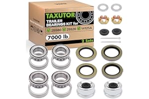 [2 Sets] Taxutor Trailer Hub Bearing Kit for #D42 Spindle - Fits 1.25" & 1.75" Tandem Axles 5200-6000 lb | Includes 25580 & 14125A Bearings, 2.72" Caps, Double Lip Seals (10-36), Nuts, Washers