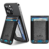 Phone Wallet Stick On, Phone Wallet with Adjustable Stand, Open ID Window, 8-Card Holder, Stronger 3M Adhesive Credit Card Holder for Back of Phone Case, iPhone, Samsung and Android, Carbon Fiber