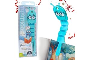 Gifts for Readers & Writers Bookmark Reading Light Bookworm Teal - 2in1 Clip On Bookmark Kids Book Light for Reading Night in Bed, Travel Cute Book Lights, Flexible 8 Lumen LED Lights for Books