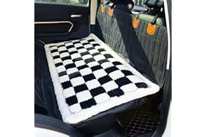 AEEISHOMEREFORM Backseat Pet Bed Mat, Truck Plaid Dog Bed for Car Back Seat, Deluxe Dog Seat Covers, Non-Slip Travel Pet Mat, Fit for Backseat Extenders and Trucks SUVs (Black&White, 24.8x54 inch)