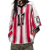 Aelfric Eden Oversized Sweaters Number Stripe Graphic Unisex Baggy Three-Quarter Sleeve Football Jersey Trendy Tops