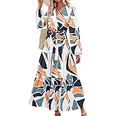 PRETTYGARDEN Womens Spring Long Sleeve Wrap V Neck Ruffle Floral Maxi Dress Casual Tie Waist Boho Chiffon Flowy Long Dresses