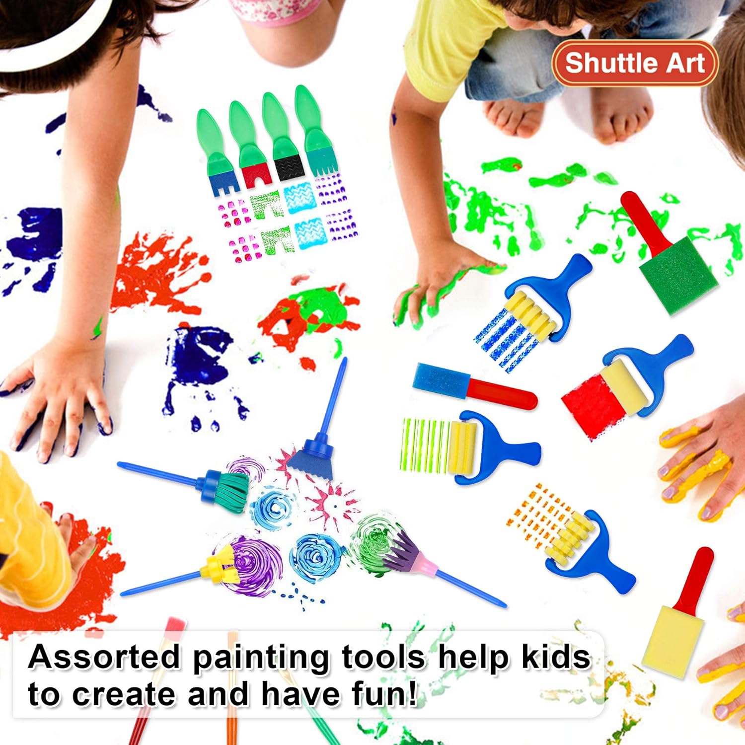 Washable Finger Paint Set, Shuttle Art 33 Pack Kids Paint Set with 10 Colors (60ml) Finger Paints Brushes, Finger Paint Pad SpongeBrushes Palette, Non Toxic for Toddlers Home Activity Early Education: Home Improvement