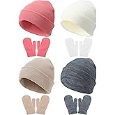 Vicenpal 8 Pack Toddler Winter Hats and Gloves Set Warm Knitted Beanie Hats Mittens Gloves for Toddler Boys Girls 2-6 Years