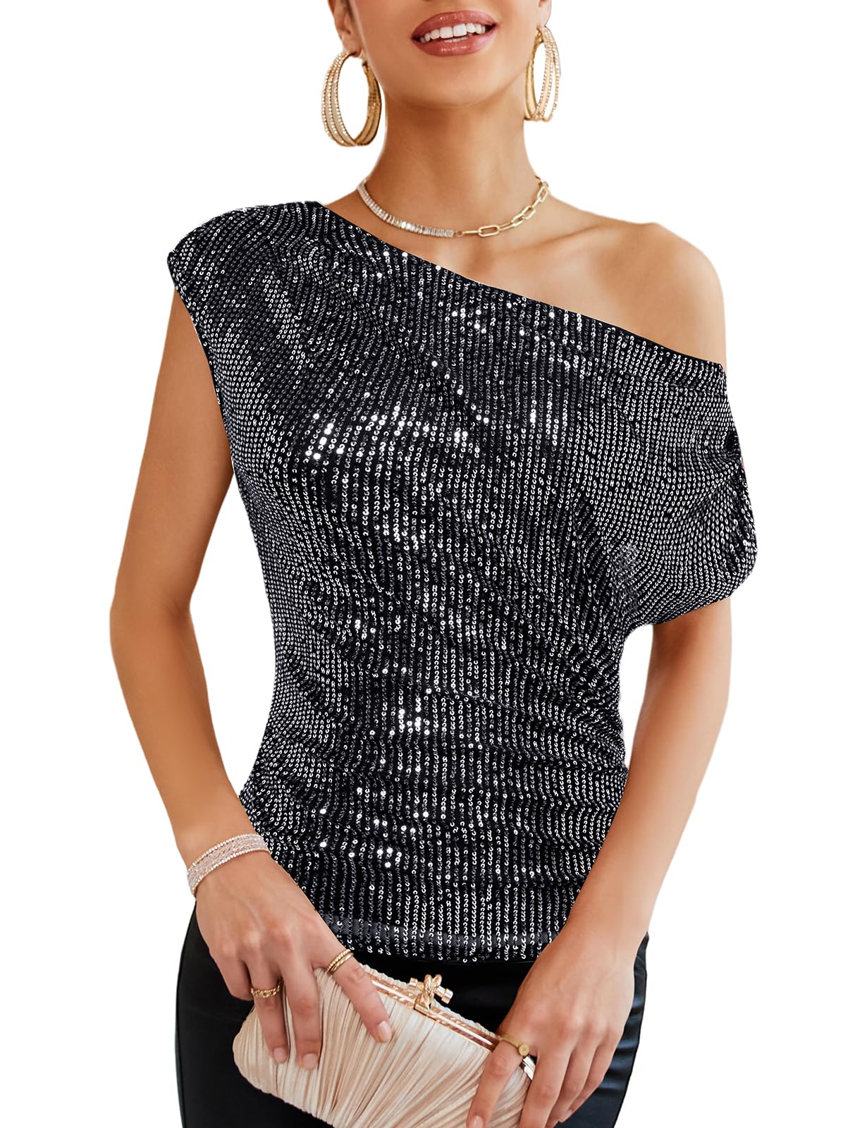 M.Infisavo Women's Summer Tops - Asymmetric Neck Ruched T-Shirts For Business & Casual