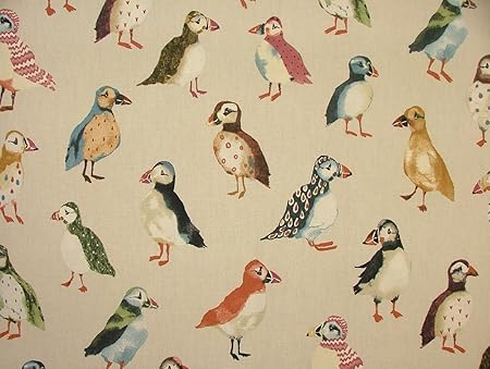 1m Puffin Birds Driftwood Coastal Nautical Seaside Theme Cotton