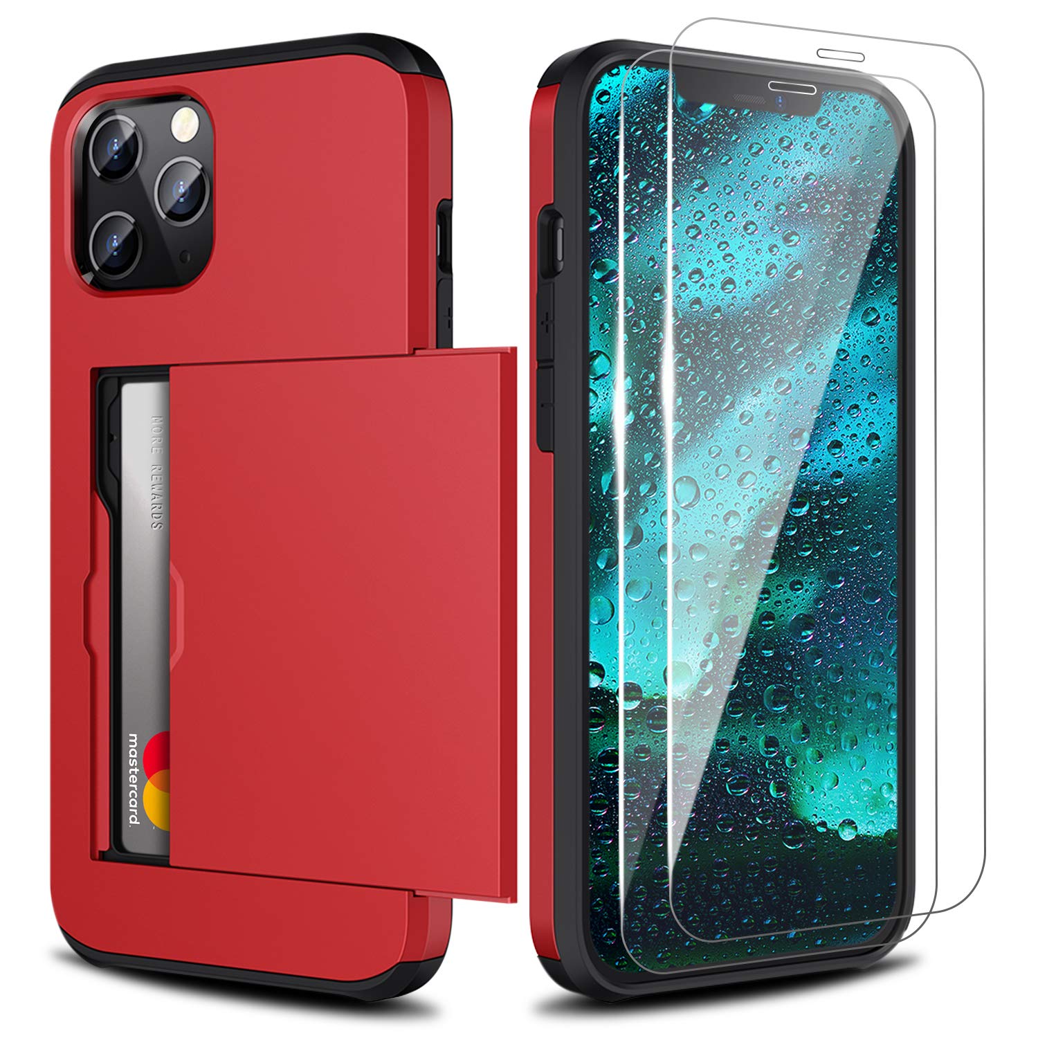 Photo 1 of Zuslab Wallet case for iPhone 12 Pro Max with Card Holder Shockproof Anti Scratch Compatible with iPhone 12 Pro Max with Screen Protector[x2Pack] Red