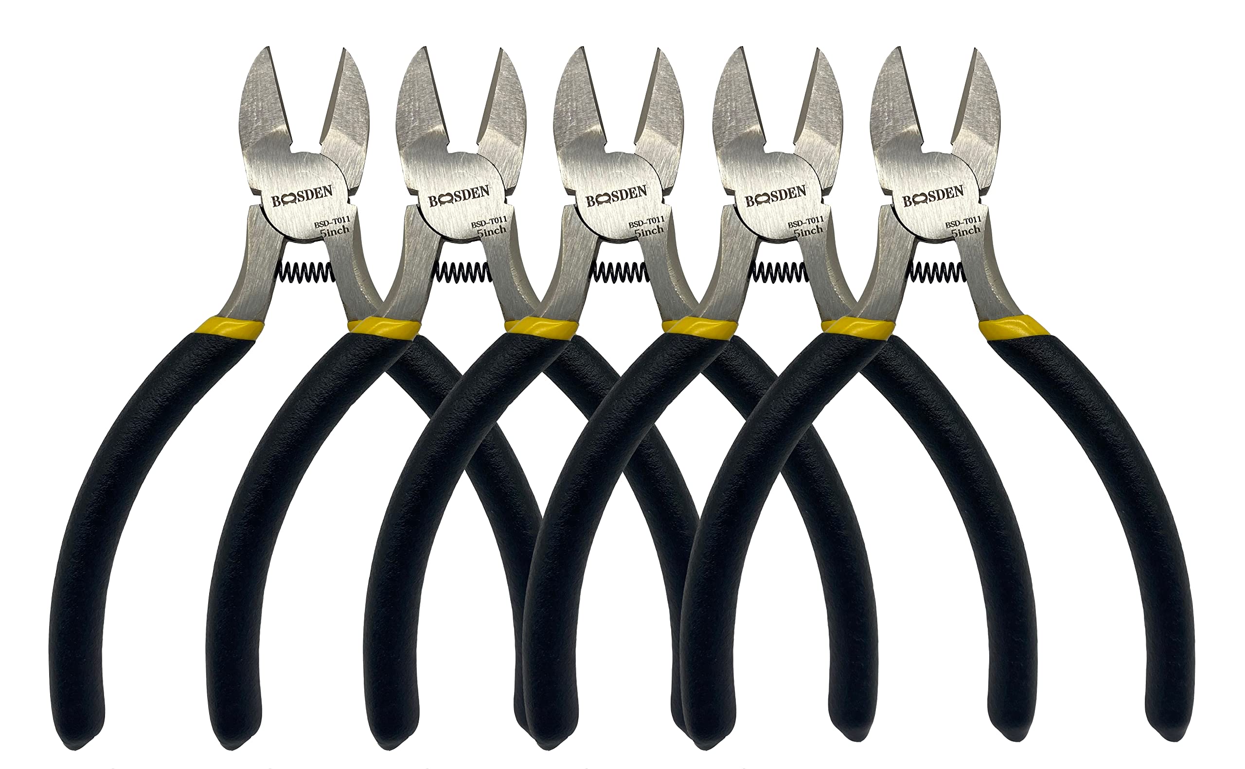 BOOSDEN 5" Diagonal Cutters,5 Pack Wire Cutters,DIY Cutting Pliers,Spring Loaded Side Cutters, Wire Snips for Jewelry Making and Wire Cutting
