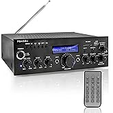 Pyle Wireless Bluetooth Power Amplifier-200 Watt Audio Stereo Receiver w/USB Port, AUX in, FM Radio, 2 Karaoke Microphone Inp