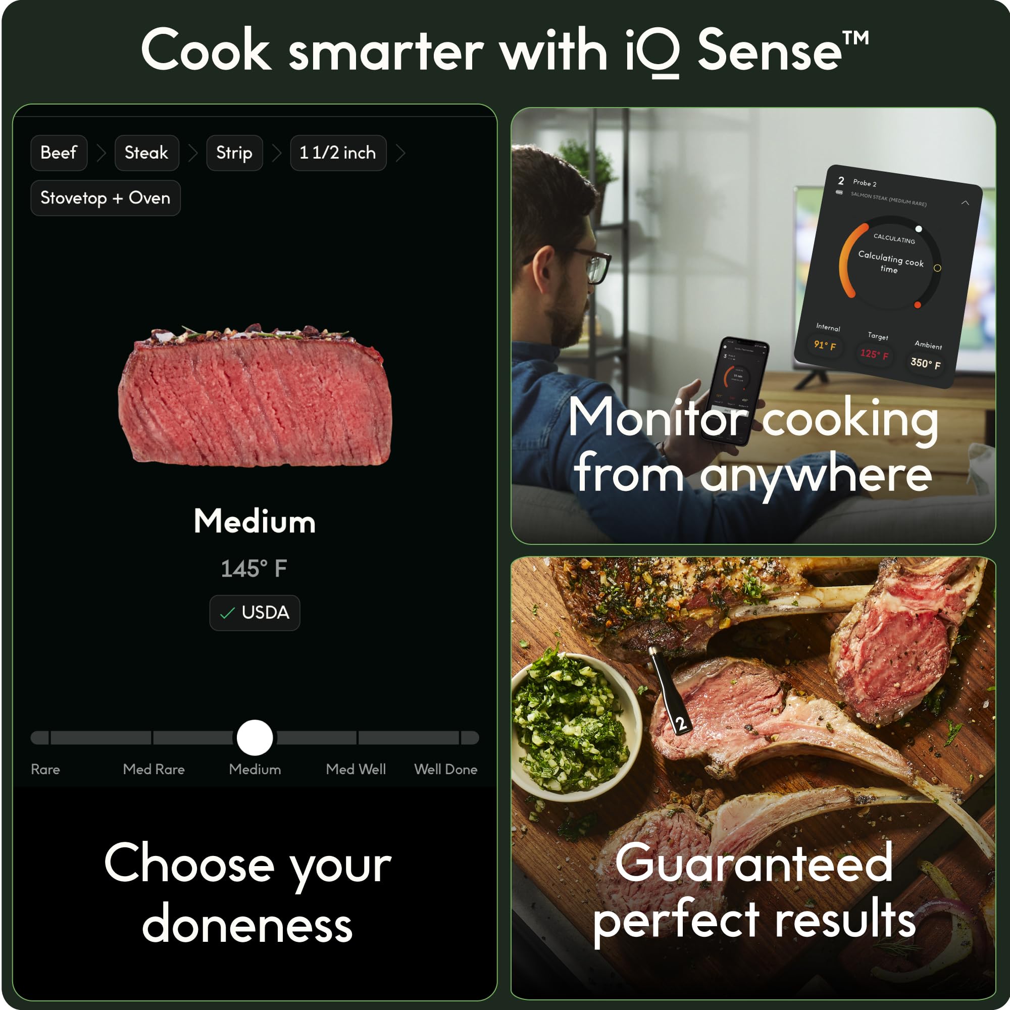CHEF iQ Sense Smart Wireless Meat Thermometer with 3 Ultra-Thin Probes, Unlimited Range Bluetooth Meat Thermometer, Digital Food Thermometer for Remote Monitoring of BBQ Grill, Oven