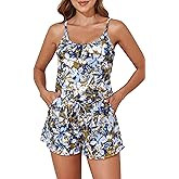 Smismivo Romper Swimsuits for Women One Piece Modest Bathing Suit with Shorts Mesh Pockets Tummy Control Full Coverage