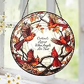 Cardinal Suncatcher Stained Glass Window Hanging Decor, Cardinal Remembrance Gifts, Cardinals Memorial Gifts for Loss of Loved One, Women Grandma Mom, Mothers Day Birthday Christmas Bird Lovers Gift