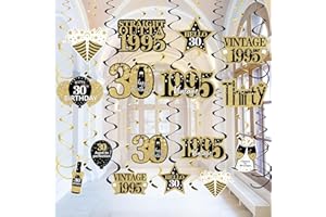 Turypaty 30th Birthday Decorations Hanging Swirls for Men Women, Black Gold Vintage 1995 30th Birthday Foil Swirls Party Supplies, Thirty Year Old Birthday Ceiling Hanging Decorations
