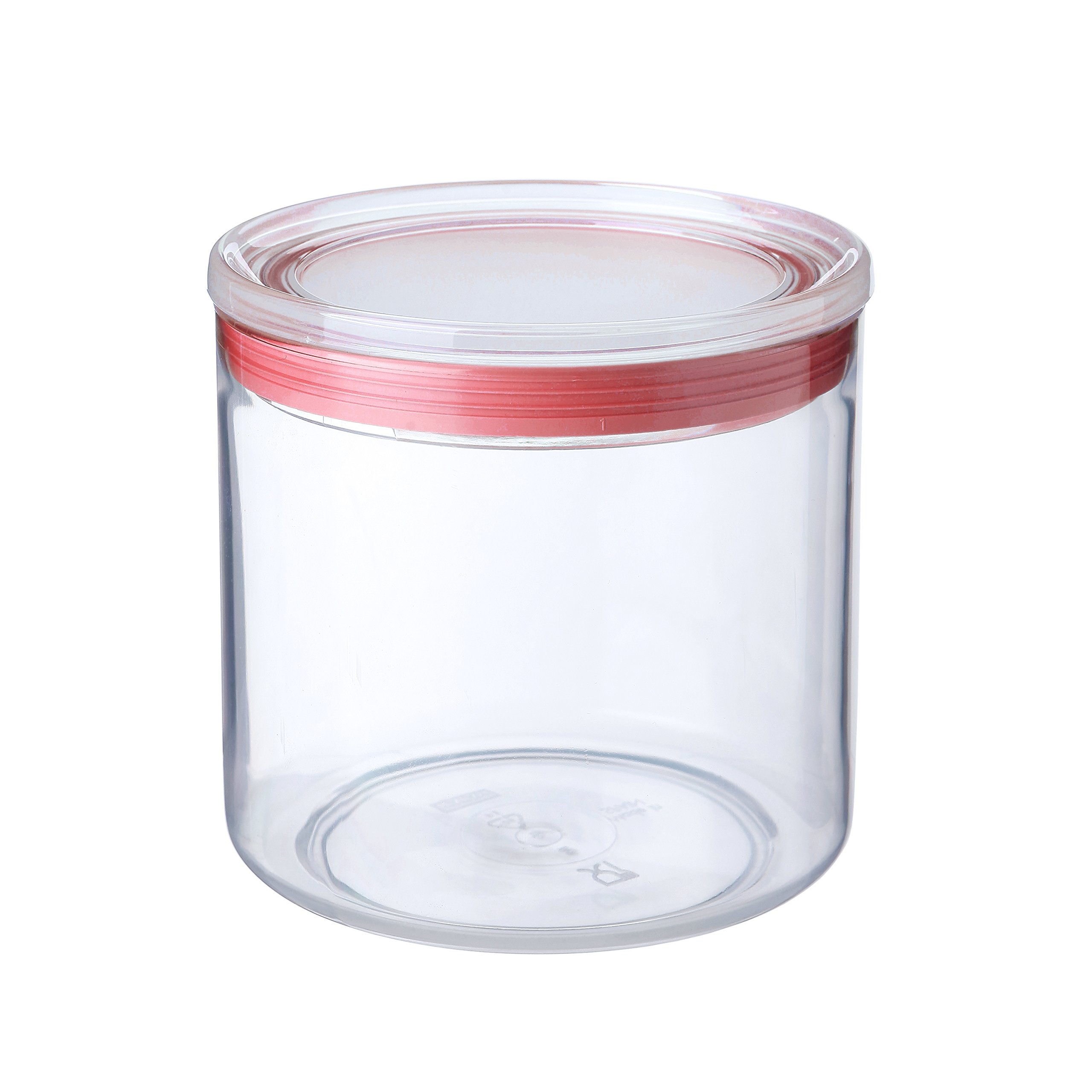 TATAY Kitchen Storage Container 1 L | Clear Kitchen Canister | Silicone Seal Lid | Stackable | BPA-Free Plastic | Dishwasher Safe | 12.5 x 12.5 x 12.5 cm, Red